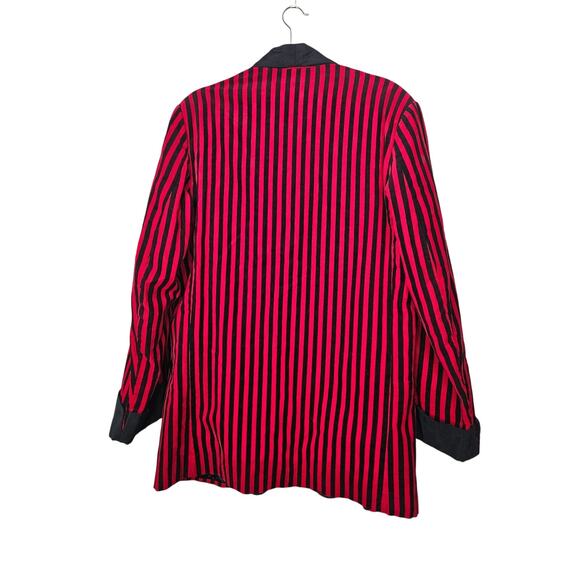 Vintage 60s The Wardrobe San Jose Red Black Cordurory Striped Smoking Jacket - Picture 3 of 4